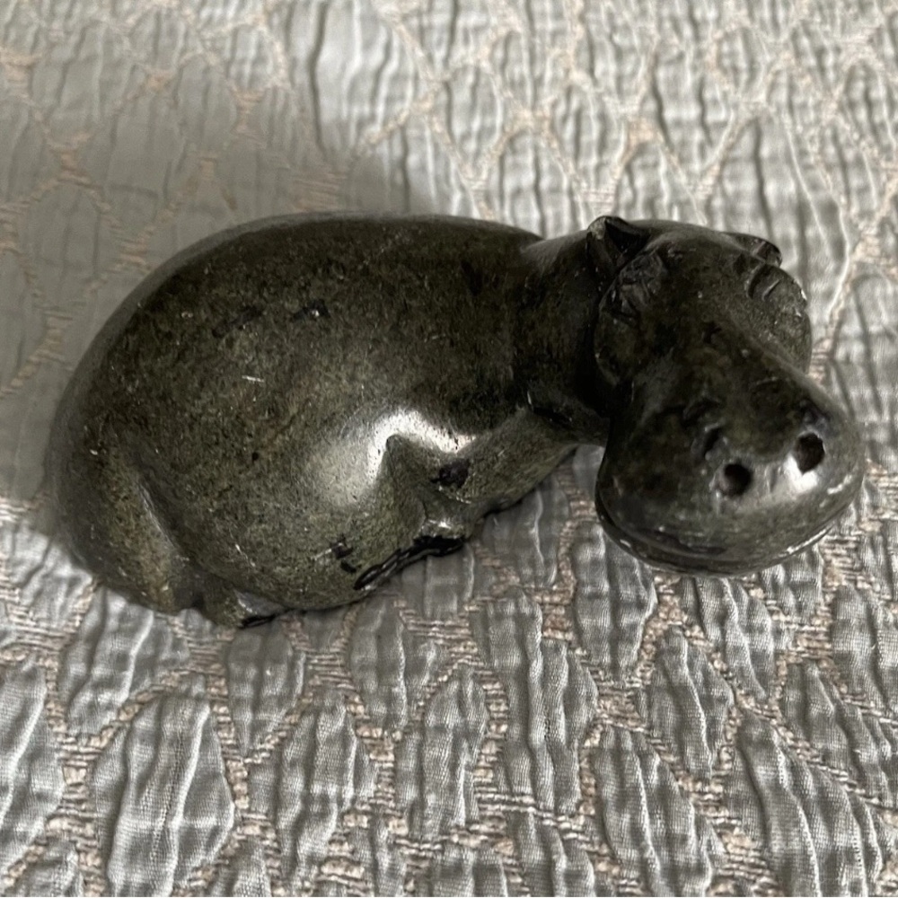 VINTAGE 4” DARK GREEN JADE CARVED STONE HIPPOPOTAMUS FIGURINE - PRETTY & HEAVY!